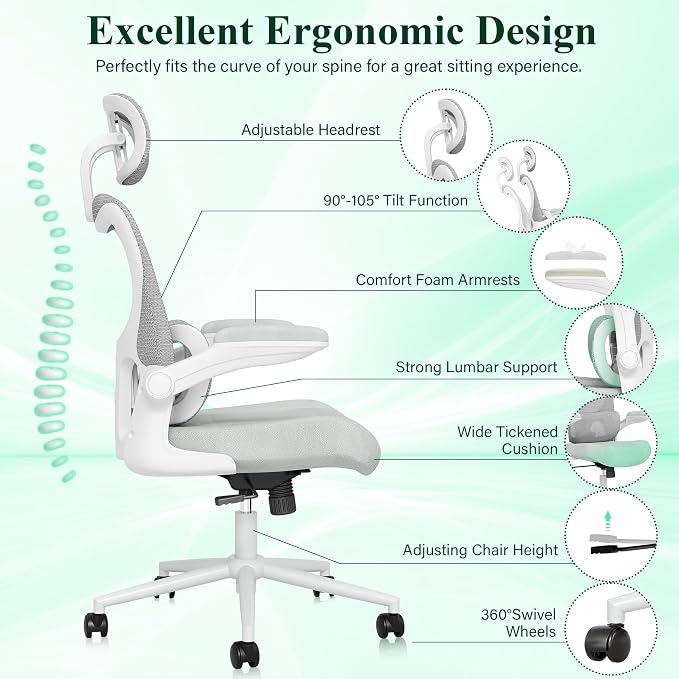 SUNNOW Ergonomic Office Chair, Comfy Mesh Desk Chair, High Back Computer Gaming - Image 4