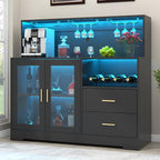 Bar Cabinet for Home with LED Light, Coffee Bar Cabinet with Wine & Glass Rack by AuromieDirect