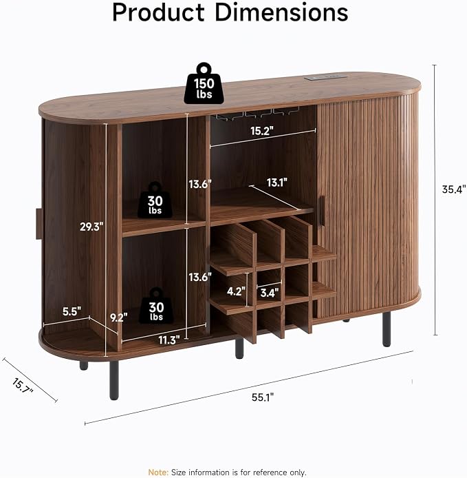 55 Inch Fluted Wine Bar Cabinet, Liquor Cabinet - Image 2
