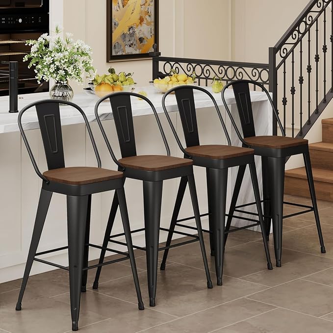 Andeworld Metal Bar Stools Set of 4, 24 inch Counter Height Barstools - Image 3