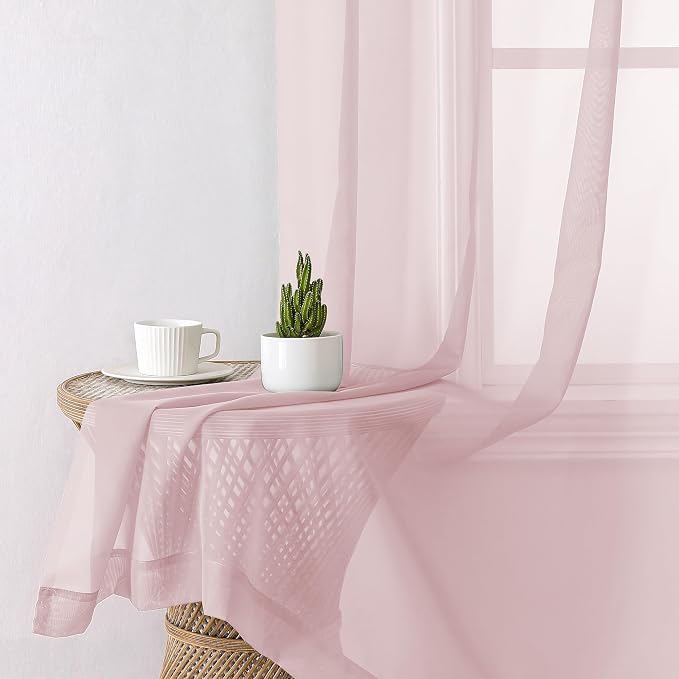 Blush Pink Sheer Curtains 90 Inches Long 2 Panels, Modern Airy Voile Solid - Image 4