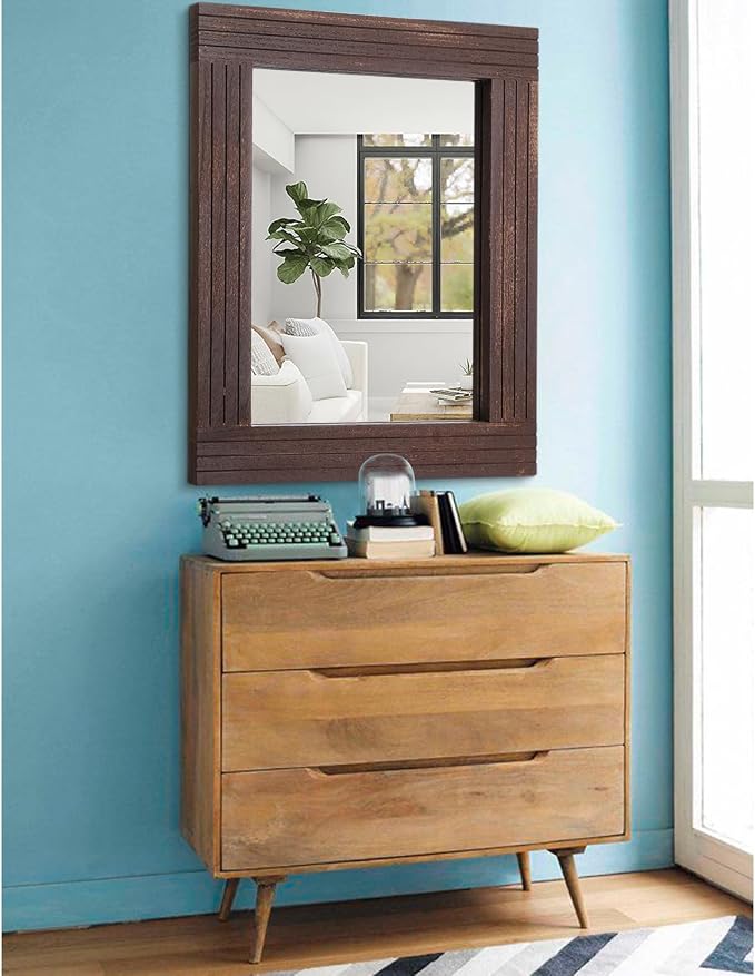 Wood Wall Mirror Rectangular Framed Rustic Vintage Mirrors Decor Farmhouse - Image 4