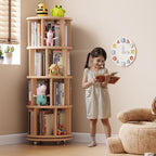 Muwuele Solid Wood Rotating Bookshelf on Wheels, 4 Tier, Round Revolving - Image 3