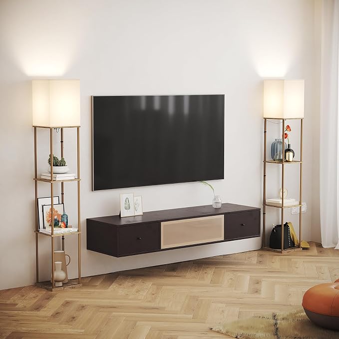 SUNMORY Floor Lamp with Shelves, Modern Square Shelf Lamps, Display Shelf - Image 4