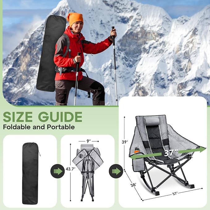 Suteck Oversized Rocking Camping Chair, Thick Padded Folding Rocking Chair - Image 2