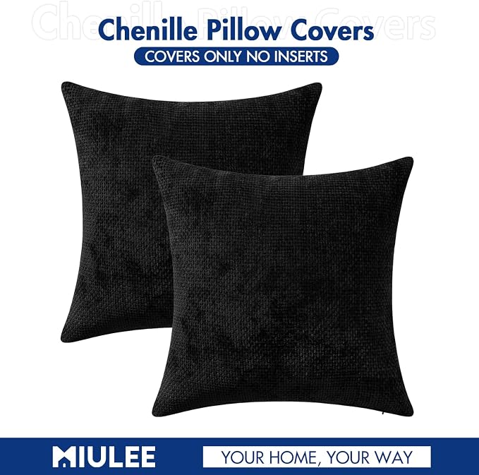 MIULEE Decorative Couch Throw Pillow Covers 16x16 Inch Black 2 Pack | Modern - Image 7
