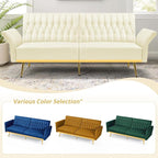 70” Velvet Futon Sofa Bed with 2 Pillows and Adjustable Armrests, Convertible - Image 6