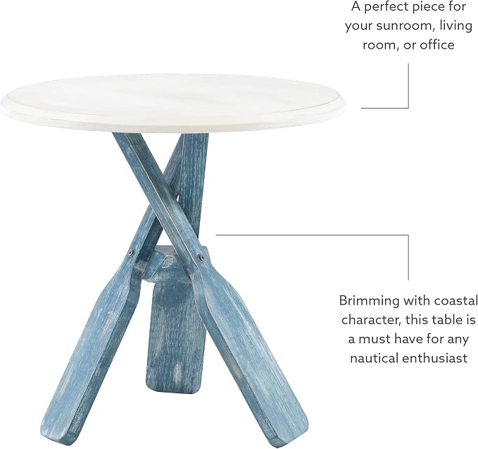 Powell Round Top Shanice Oar Coastal Blue and White Side Table - Image 6