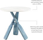 Powell Round Top Shanice Oar Coastal Blue and White Side Table - Image 6