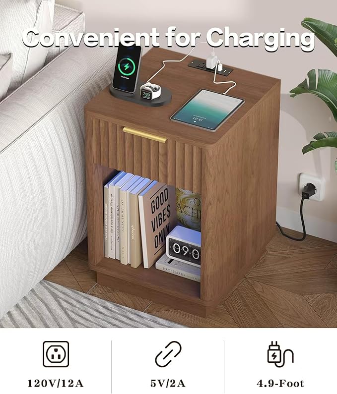 Akxomel Fluted Nightstand, Wooden Night Stand - Image 6