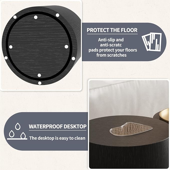 Small Coffee Table Nesting End Table Set of 2, Round Coffee Table Wood Side - Image 4