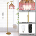 QIYIZM Pink Floor Lamp for Living Room, Glass Gold Dimmable Standing Lamp - Image 5