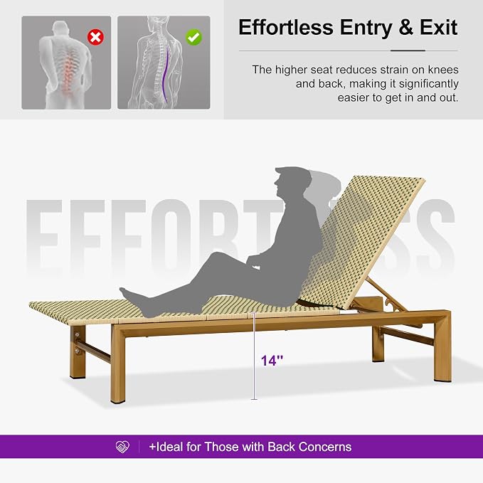 PURPLE LEAF Extra Wide Patio Chaise Lounge Set of 2 Outdoor Lounger French PE - Image 9
