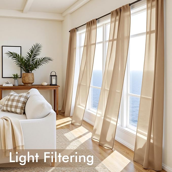 MIULEE Brown Sheer Curtains 72 Inches Long 4 Panels 54 x 72 Inches | Light - Image 4