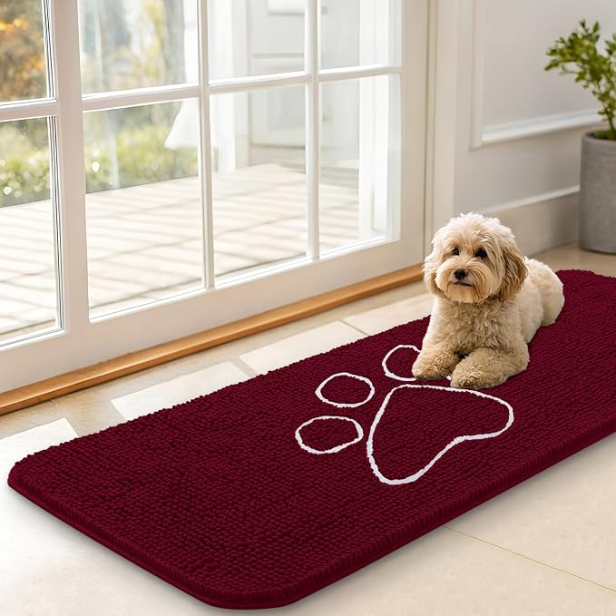 OLANLY Dog Door Mat for Muddy Paws 70x35, Paw Print Design Chenille Mud Mat | - Image 3