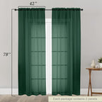 Hunter Green Sheer Curtain for Bedroom Living Room 78 Inches Long 2 Panels Set - Image 2