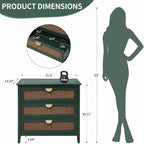 31.5" Retro Green Accent Storage Cabinets, Boho 3-Drawer Cabinets - Image 2