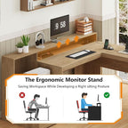 YOMILUVE 63" Farmhouse L Shaped Executive Desk - Image 8