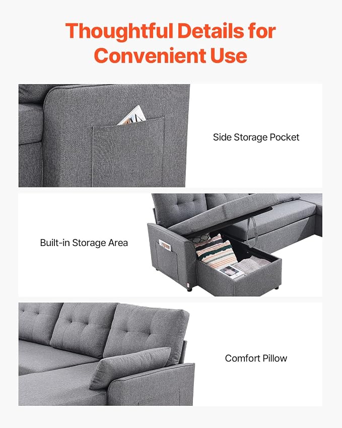 VEVOR U Shaped Sofa Bed, Convertible Sofa Bed - Image 7