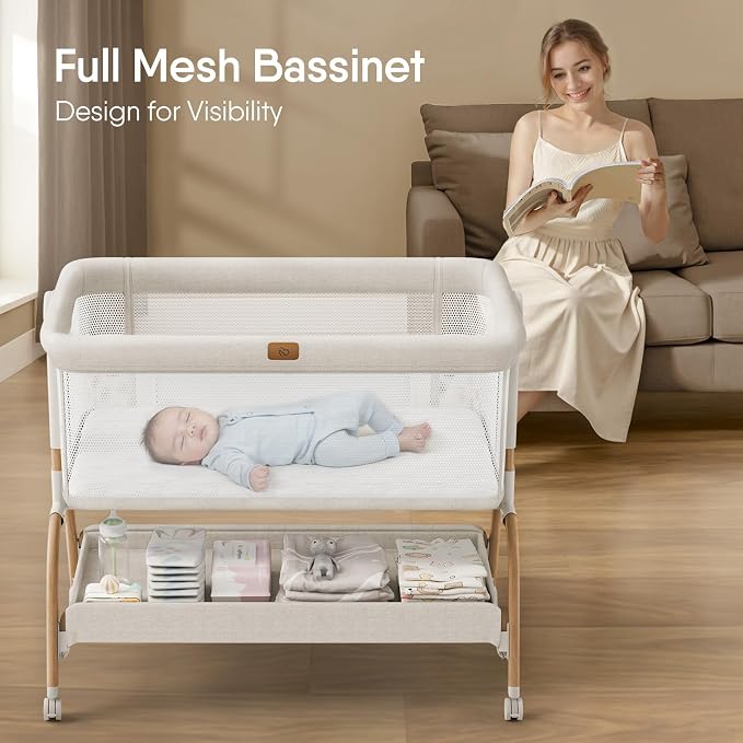 Baby Bassinet Bedside Crib, 3-in-1 Baby Bassinet Bedside Sleeper - Image 3