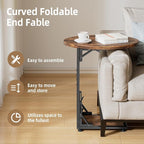 Elbourn Folding Side Table End Couch Tables, Metal Frame C-Shaped TV Stand - Image 5