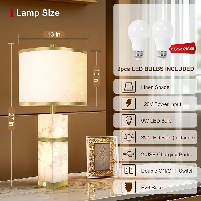 Natural Alabaster Table Lamps Set of 2 - Image 2