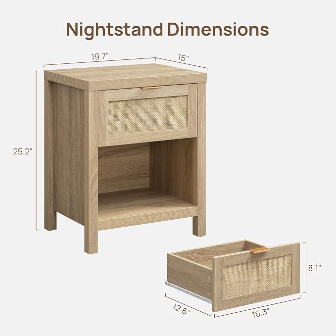 SICOTAS Rattan Night Stands, Farmhouse Nightstand Boho End Side Table Bedside - Image 3