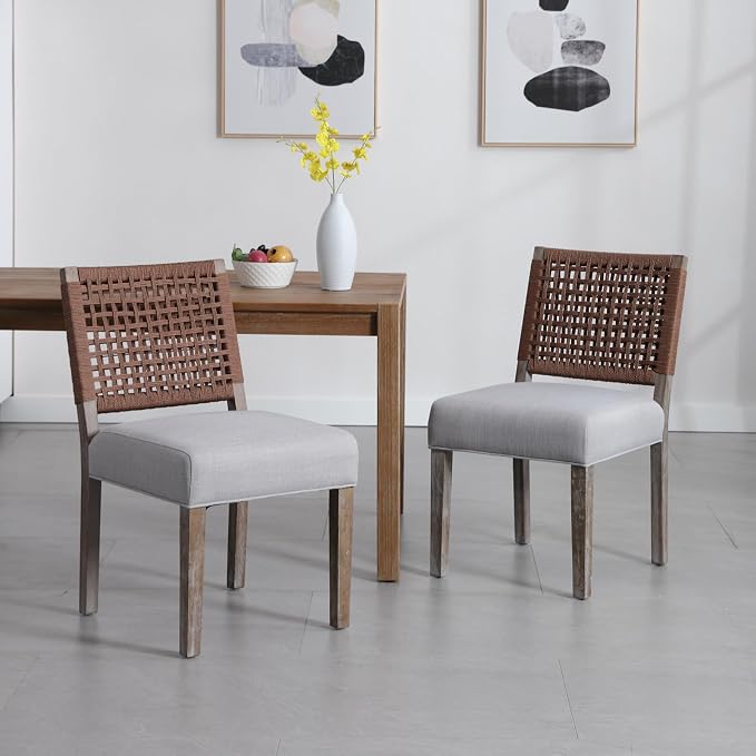 LZAREAL Farmhouse Dining Chairs Set of 4 Linen Fabric Upholstered Accent Side - Image 3