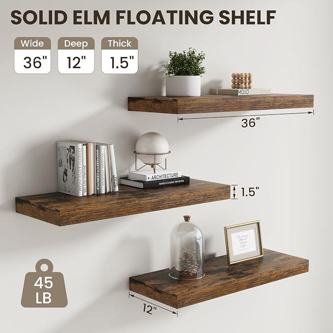 Dreamland 36 inch Floating Shelves, Rustic Wood Floating Wall Shelf - Image 3