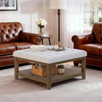 ABHENG 31.5” Large Square Storage Ottoman, Upholstery Solid Rubberwood Coffee by Liveinacomfortablehome