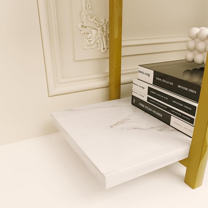 5 Tiers Bookshelf Organizer White Faux Marble Shelf, Modern Open Display - Image 8