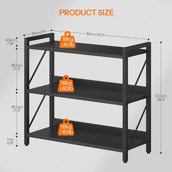HOOBRO Bookshelf, 3-Tier Industrial Bookcase, Book Shelf Storage Organizer - Image 3