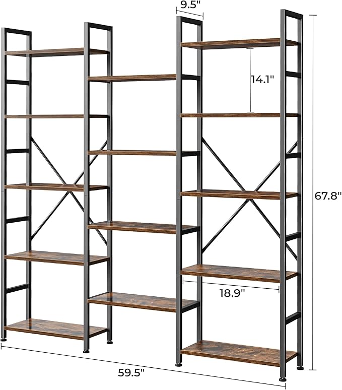 SUPERJARE Triple Bookshelf, Bookcase - Image 3