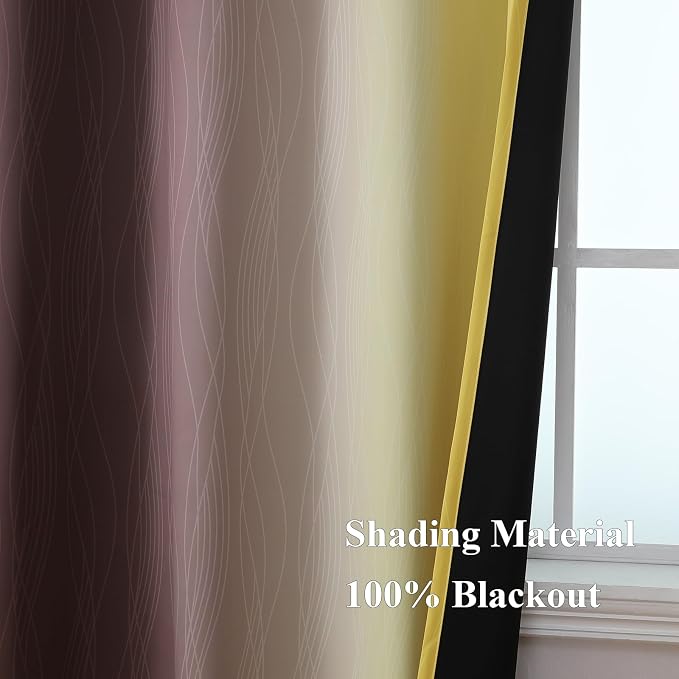 Brown and Yellow Blackout Curtains 52Wx45L Inch 2 Panels | Thermal Insulated - Image 5