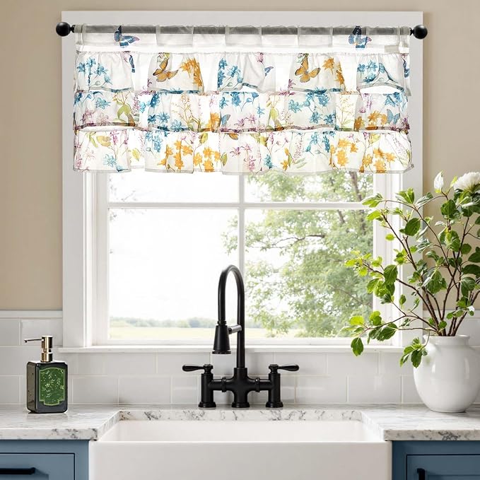jinchan Floral Ruffled Valance Curtain - Image 2