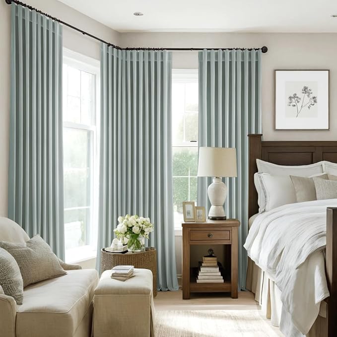MIULEE Velvet Curtains 52x90 inches 2 Panels Misty Blue Blackout Curtains | - Image 7