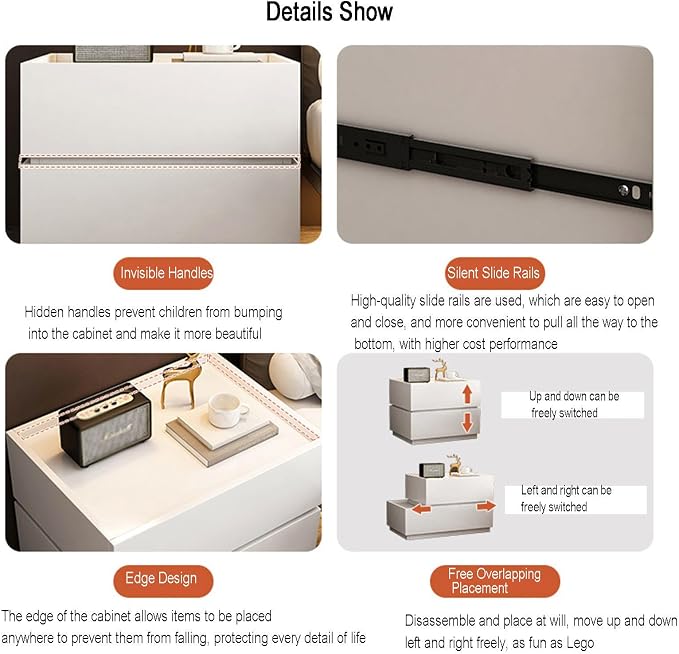 Bedside Table with Drawers DIY Simple Bedside Storage Cabinet Multifunctional - Image 5