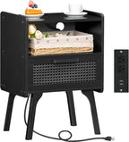 Lerliuo Rattan Nightstand with Charging Station, Side Table with Drawer Open by Lerliuo