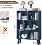 LEYAOYAO Cube Bookshelf 3 Tier Mid-Century Rustic Dark Blue Modern Bookcase - Image 2