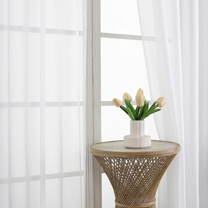 White Sheer Curtains 72 Inches Long 2 Panels Set, Light Filtering Sheer Curtains - Image 3