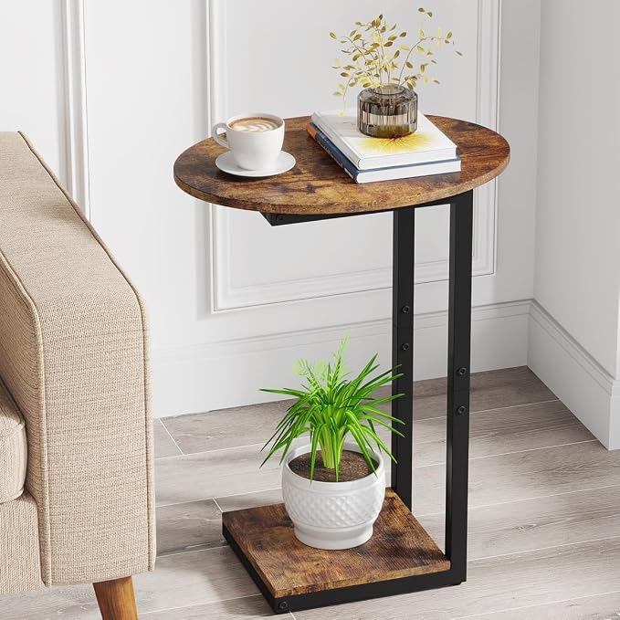 Hosfais Side Table Small End Table, C-Shaped Wood Sofa Table by HosfaisHome