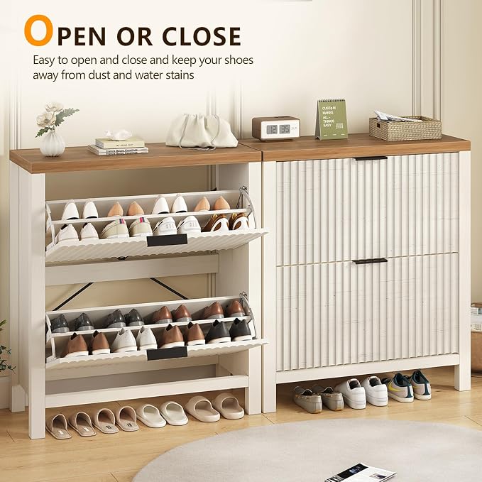 YOMILUVE Shoe Cabinet Storage for Entryway, Fluted Shoe Cabinet - Image 6