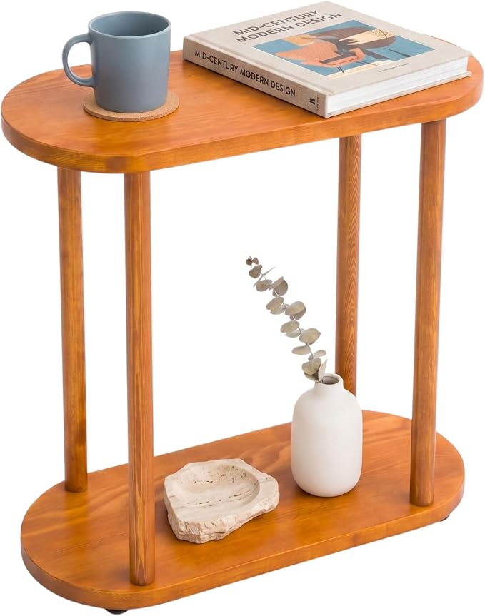 Oval Solid Wood Narrow Side Table, Slim Small Pedestal Coffee Table by GENESISWOODESIGN