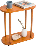 Oval Solid Wood Narrow Side Table, Slim Small Pedestal Coffee Table by GENESISWOODESIGN