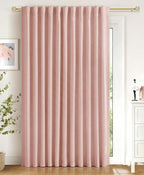 Linen Textured Total Blackout Sliding Door Curtains 84 Inch Long Blush Pink | by 100BlackoutShield