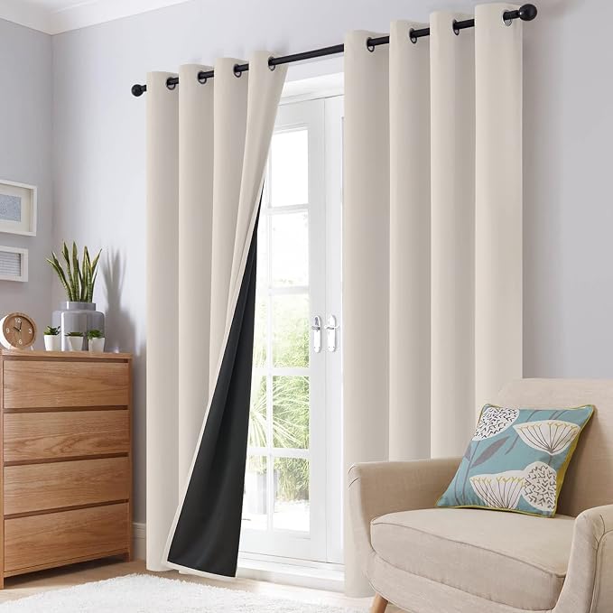 SimpleHome Cream 100% Blackout Curtains Room Darkening Living Room 90 Inch | - Image 8