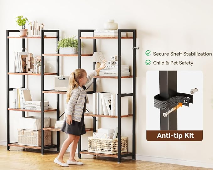 Casaottima Triple 4 Tier Bookshelf, Large Bookcase - Image 4