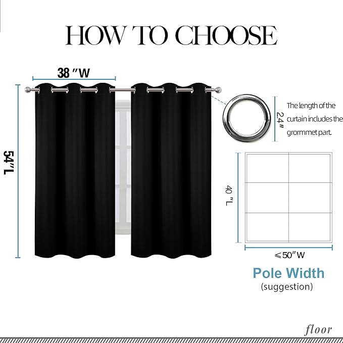 Black Blackout Curtains/38 x 54 Inch/Set of Two Panels Grommet Living Room - Image 6