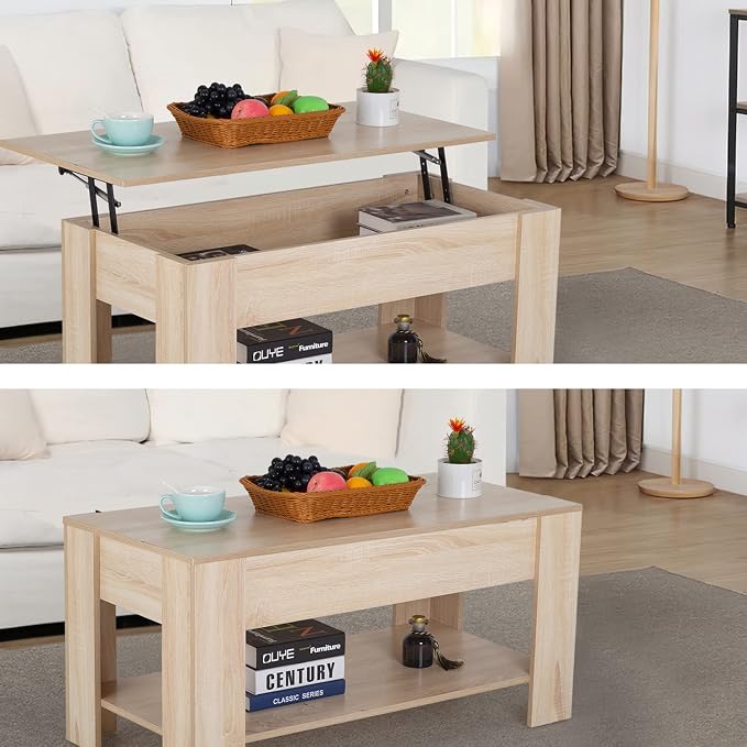 Lift Top Coffee Table with Lift Tabletop Hidden Compartment and Storage Shelf - Image 6