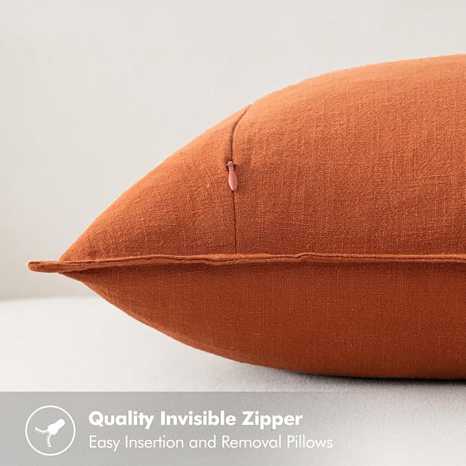 MIULEE Decorative Linen Euro Sham Pillow Covers 26x26 Burnt Orange | Boho - Image 3